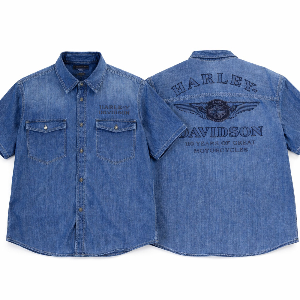 Harley Davidson Denim Shirt XL 2012 110 Years Embroidered Logo